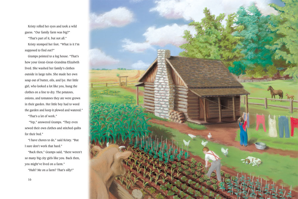Kristy and the Secret of Yesterday Farm Sample Illustration and layout